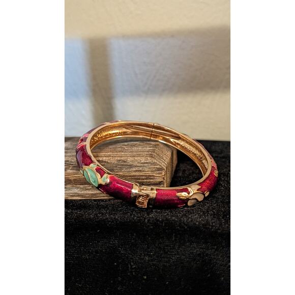 Jiu Long Xing Candy Apple Red Enamel Turtle Hinged Clamper Bangle Bracelet - Picture 7 of 7